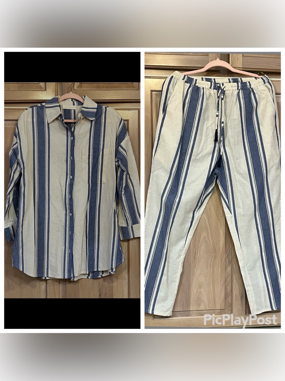 Natalie Martin off White and Navy Striped Two-Piece Set NWOT SIZE L
